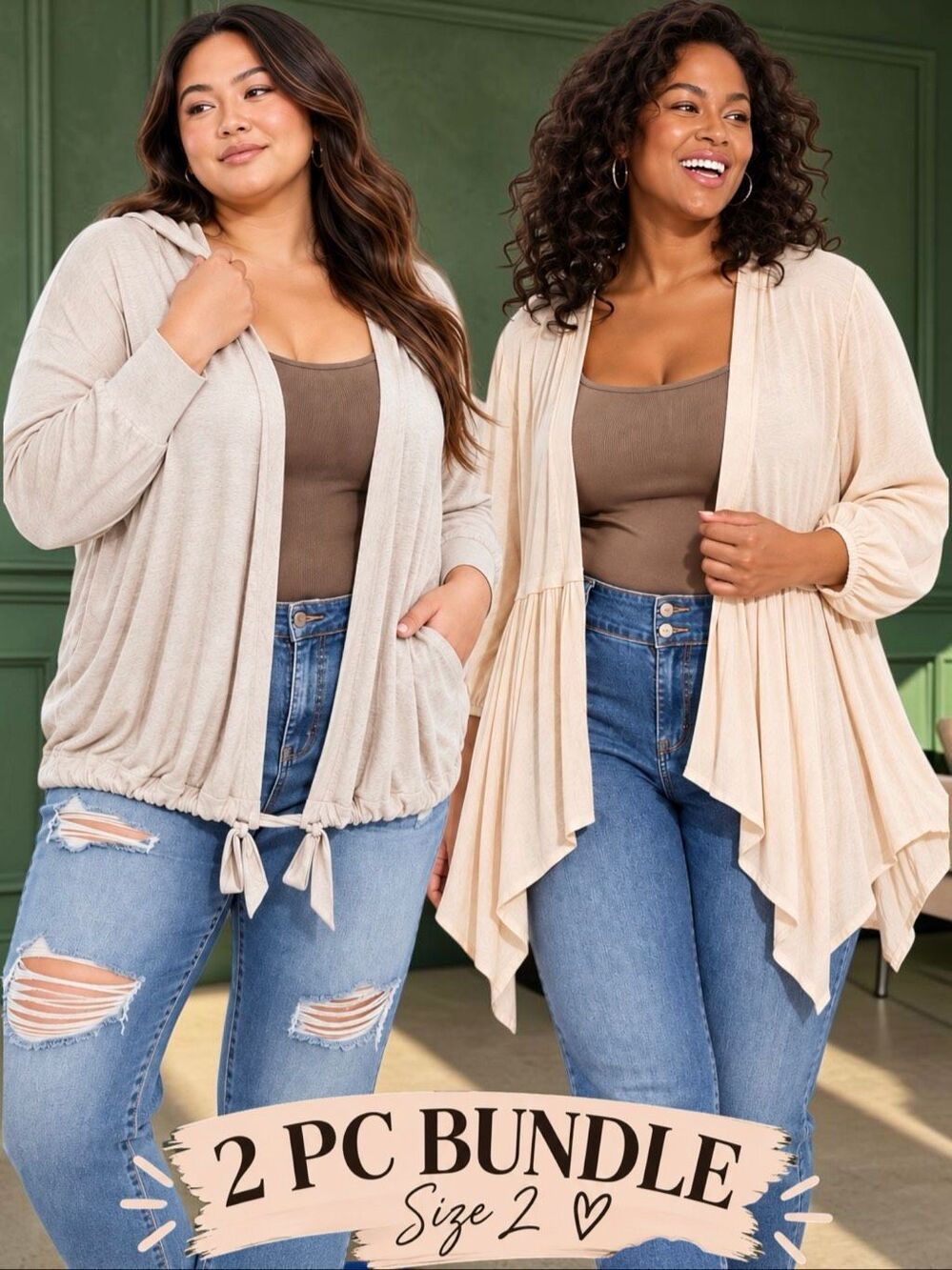 Torrid 2 Piece Cardigan Bundle Super Soft Hoodie Hanky Hem Kimono Cream 2/2XL
